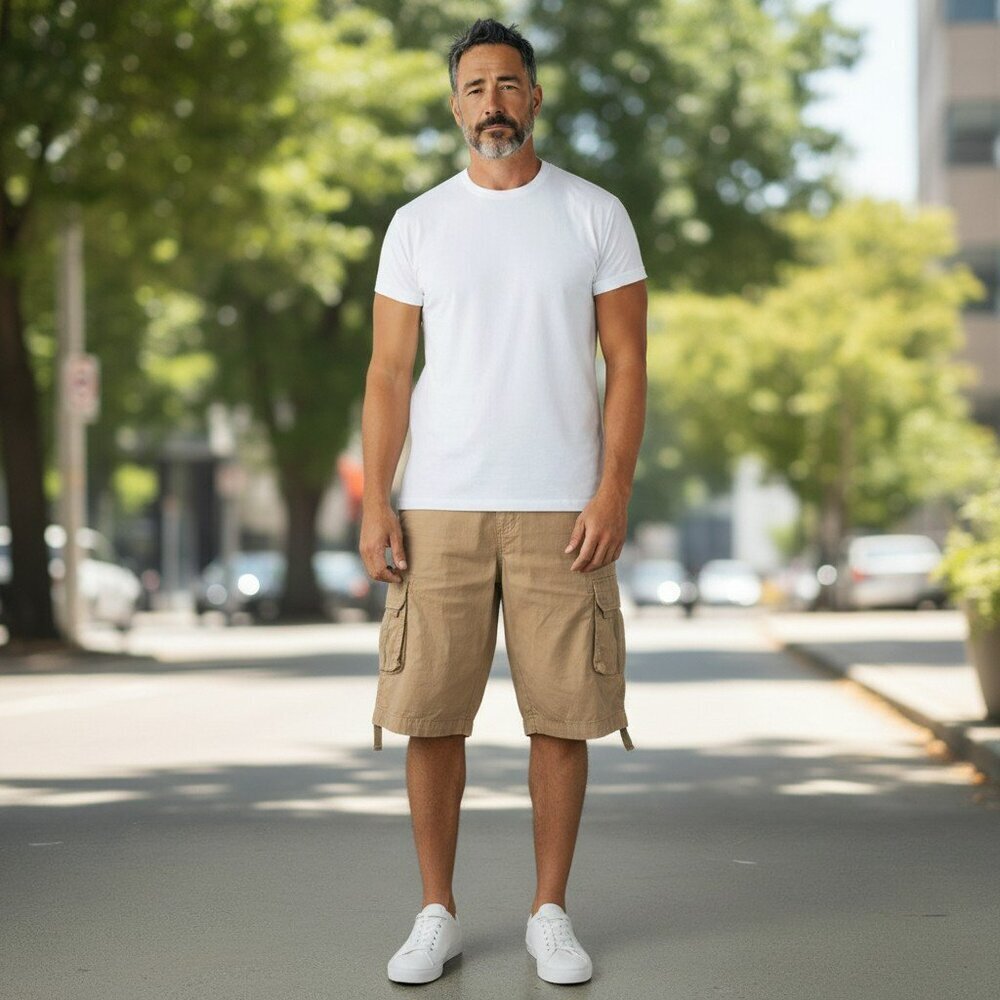 Ecko Unltd Mens 40 x 12 Beige Tan Multi Pockets Casual Cargo Shorts